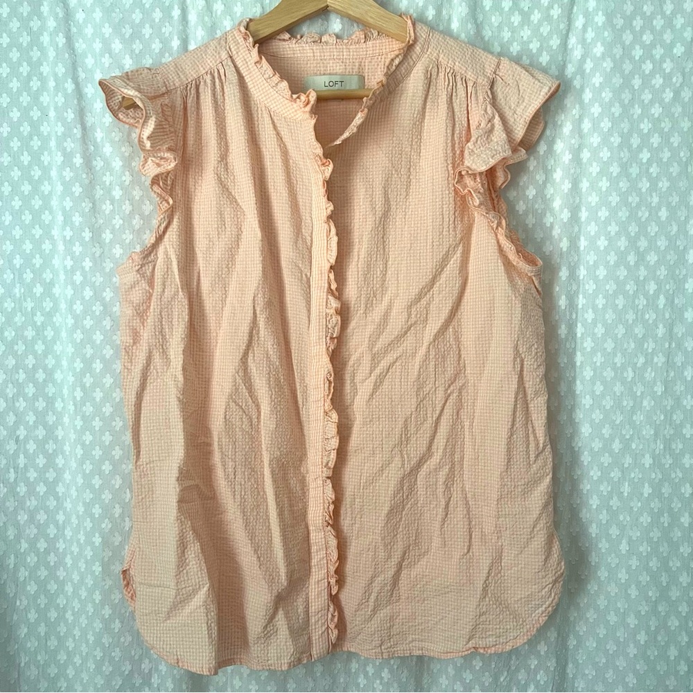 LOFT Peach Ruffle Sleeve Top